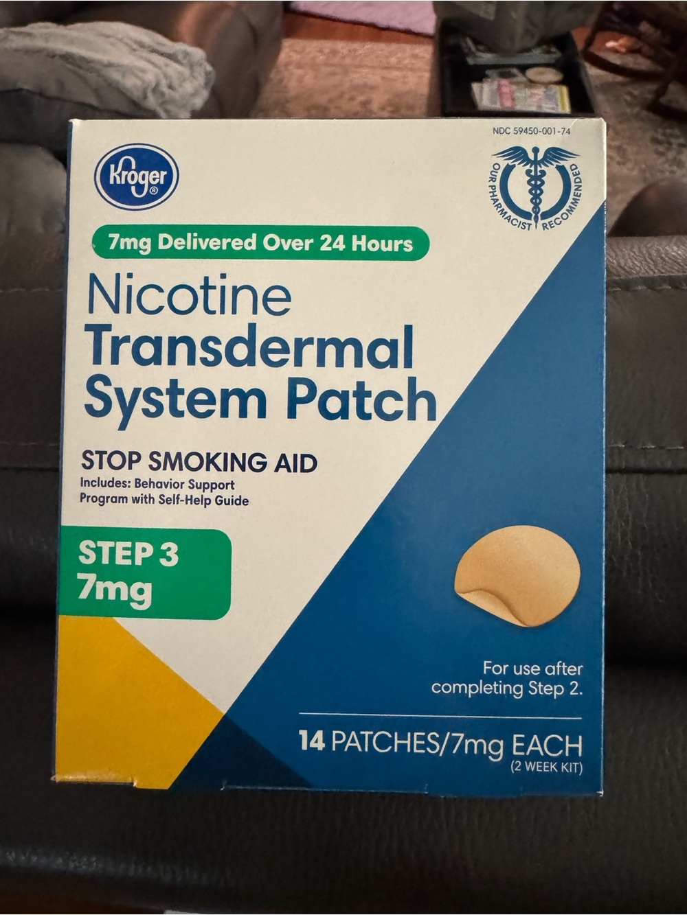 Nicotine Transdermal System Patch Step 3 - 7mg (Green/Blue)